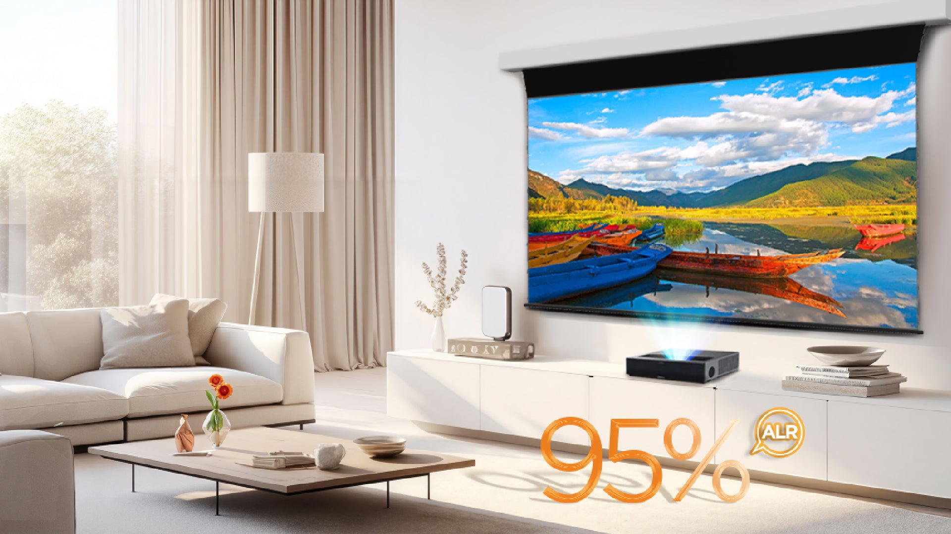 Black Series motorized drop-down ALR projector screen - 95% ambient light rejection for daylight viewing