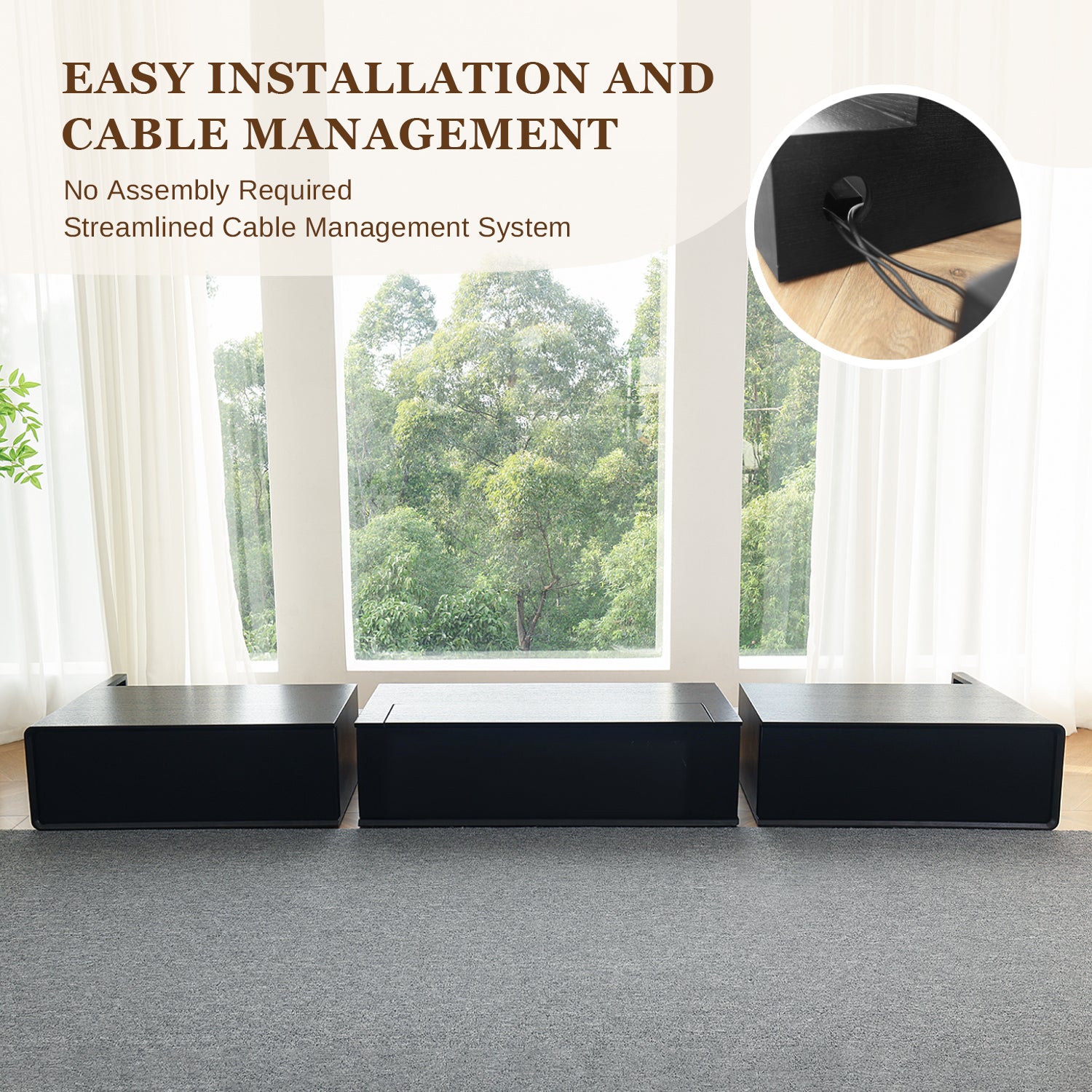 Shore Wood Grain laser TV cabinet is composed of 3 parts