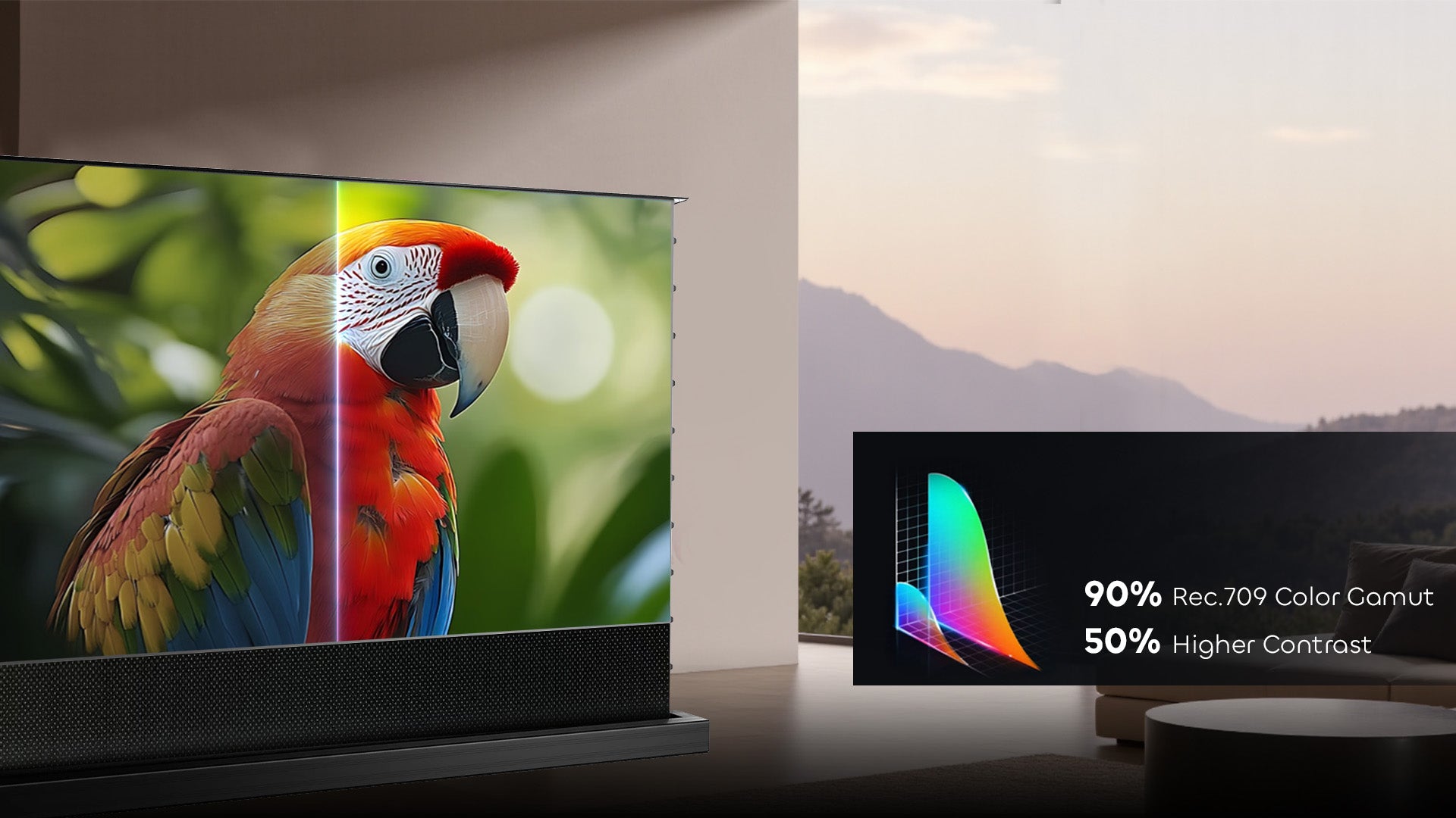 NP Black Series floor rising screen with 80% image quality enhancement for brighter visuals in ambient light and lower-brightness projectors