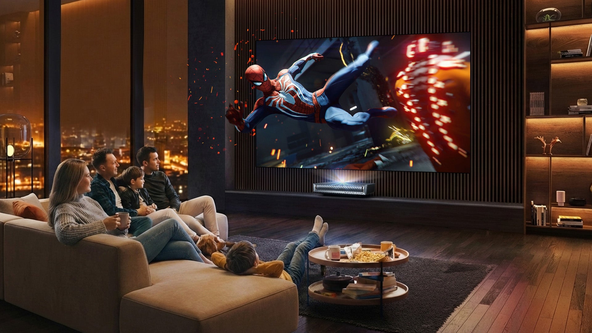 NothingProjector Fresnel ALR Screen supporting full 3D projection for an immersive family home theater experience with lifelike detail