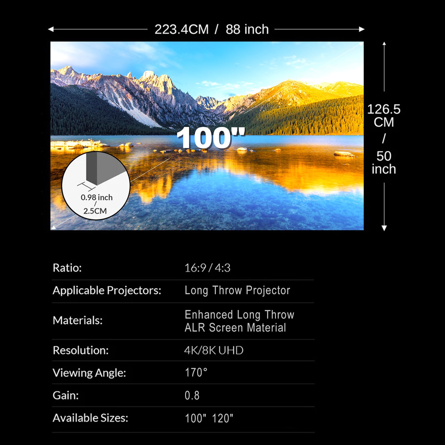 100"-130" Nothing Projector 4K lenticulaire ALR Vidéoprojecteur Écran pour un long lancer Vidéoprojecteurs