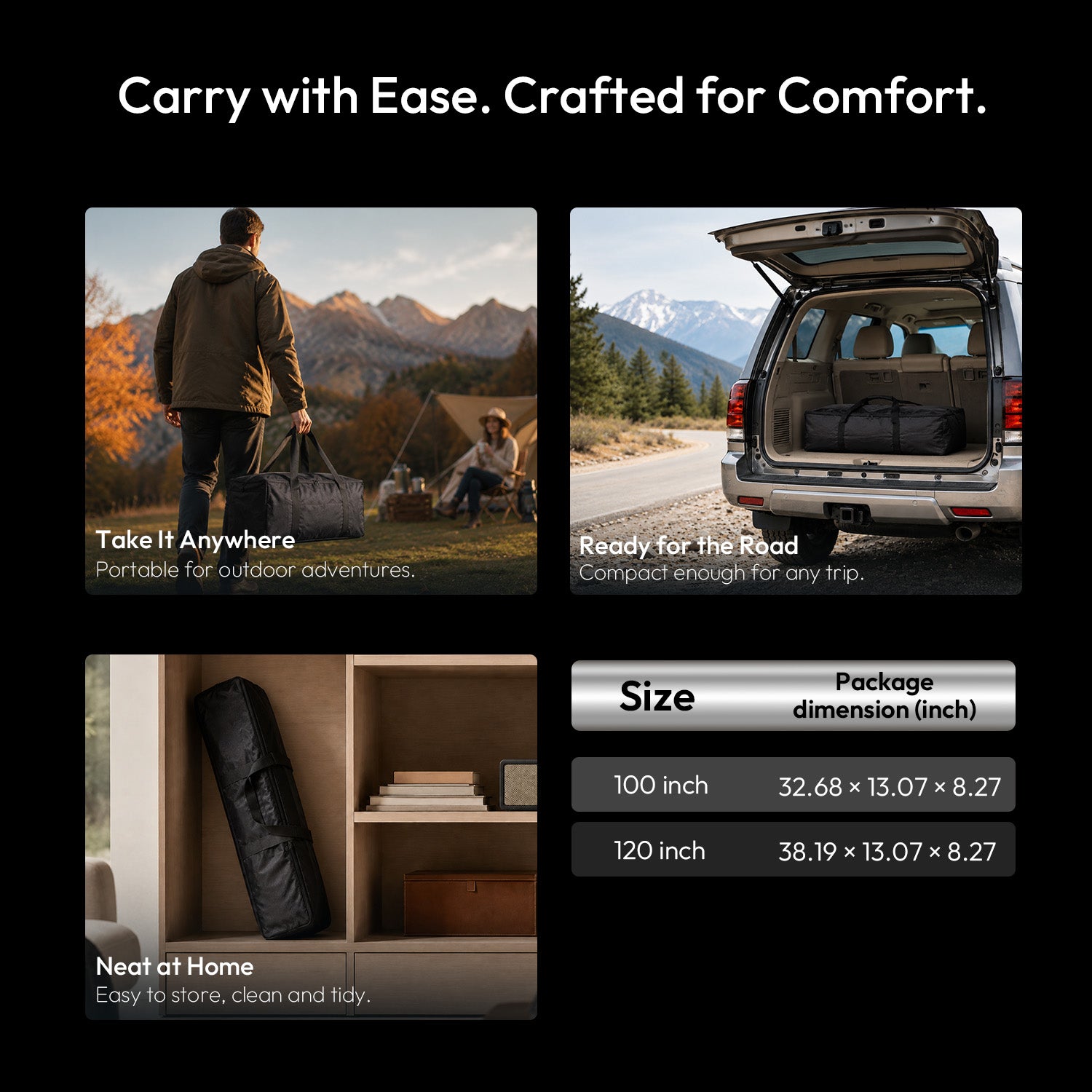 NothingProjector Tragbares, zusammenklappbares Outdoor-Camping der OpenAir-Serie leinwand mit Stand 1.3 Gain, 4K/8K UHD, 3-lagiges PVC, schnelle Einrichtung ohne Werkzeug