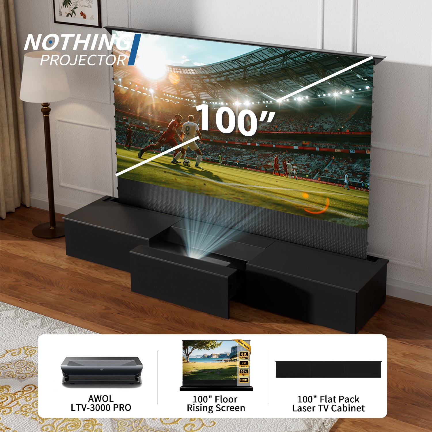 (Bundle) Awol Vision Ltv-3000/3500 Pro + motorizzato ALR Schermata + laser TV Mobiletto