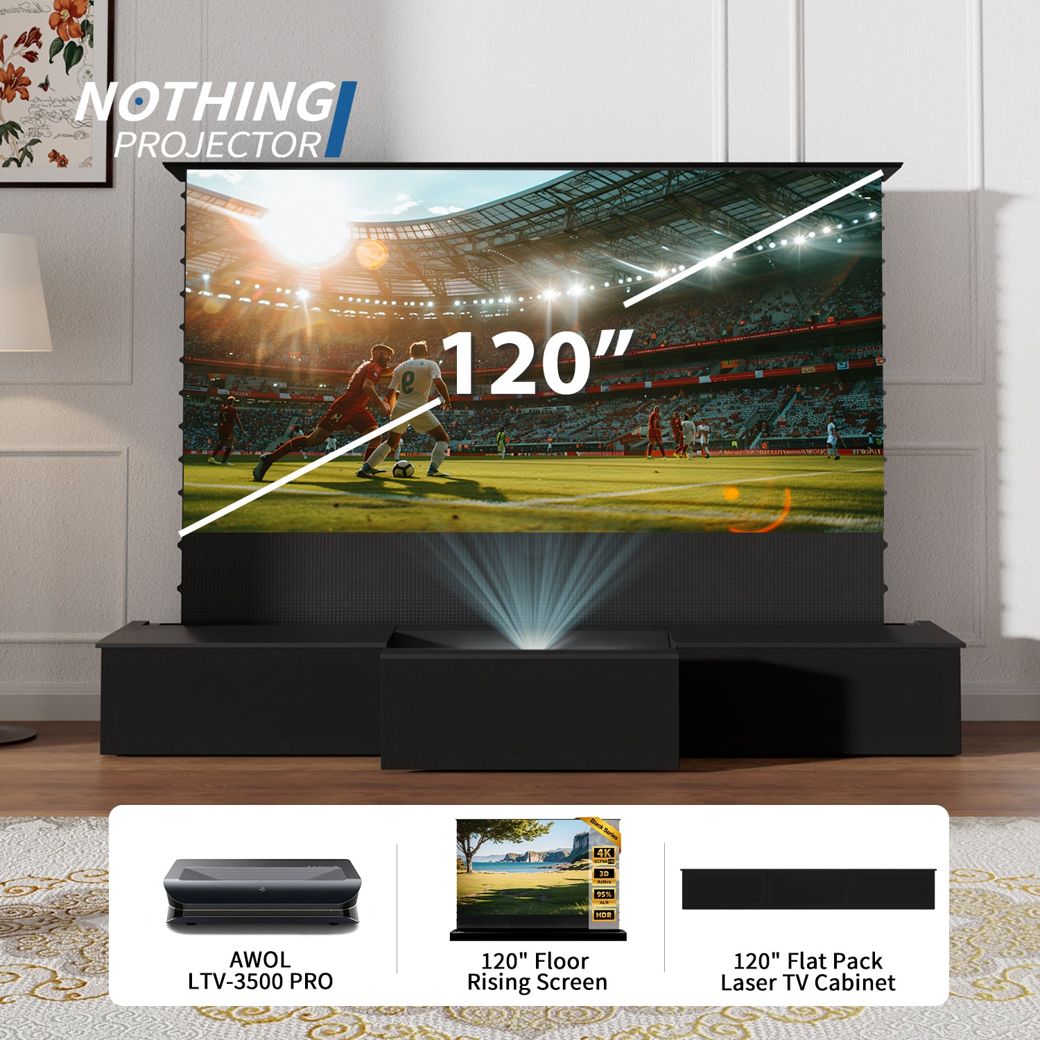 (Paquet) Awol Vision ltv-3000/3500 Pro + motorisé ALR Écran + Laser TV Armoire