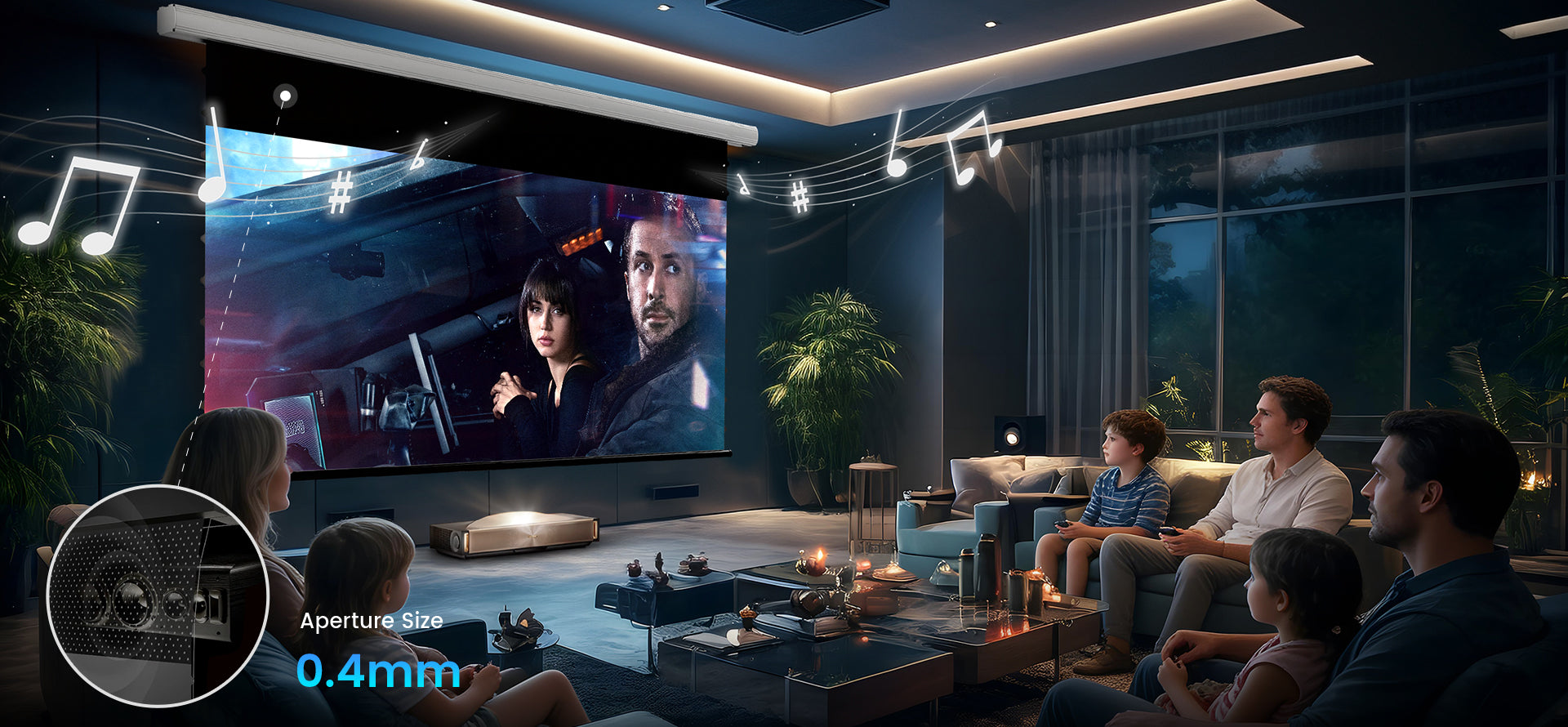 Acoustically Transparent Motorized Drop Down Projector Screen by NothingProjector with 0.4mm Micro-Perforation for 3D Sound