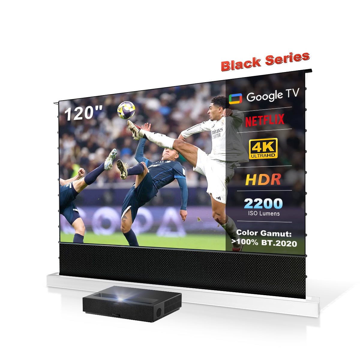 (Bundle) Formovie Theater Premium Triple Laser 4K TV UST Projector + Black Series Motorized ALR Projector Screen