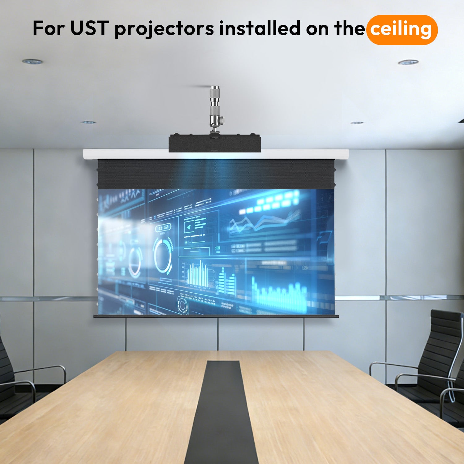 Ceiling Mounted UST Projector Configuration with NothingProjector Motorized Tab-Tensioned ALR Screen for Versatile Installation