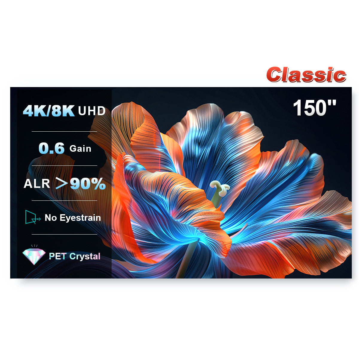 150 Pouce Nothing Projector Black Series Crystal Pet Lenticulaire Écran