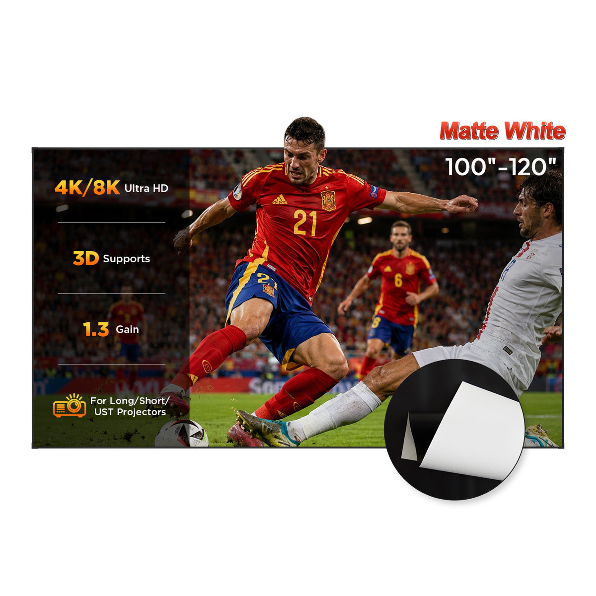 100''-120'' NothingProjector Matte White Fixed Frame Screen For Long/Short/UST Projectors