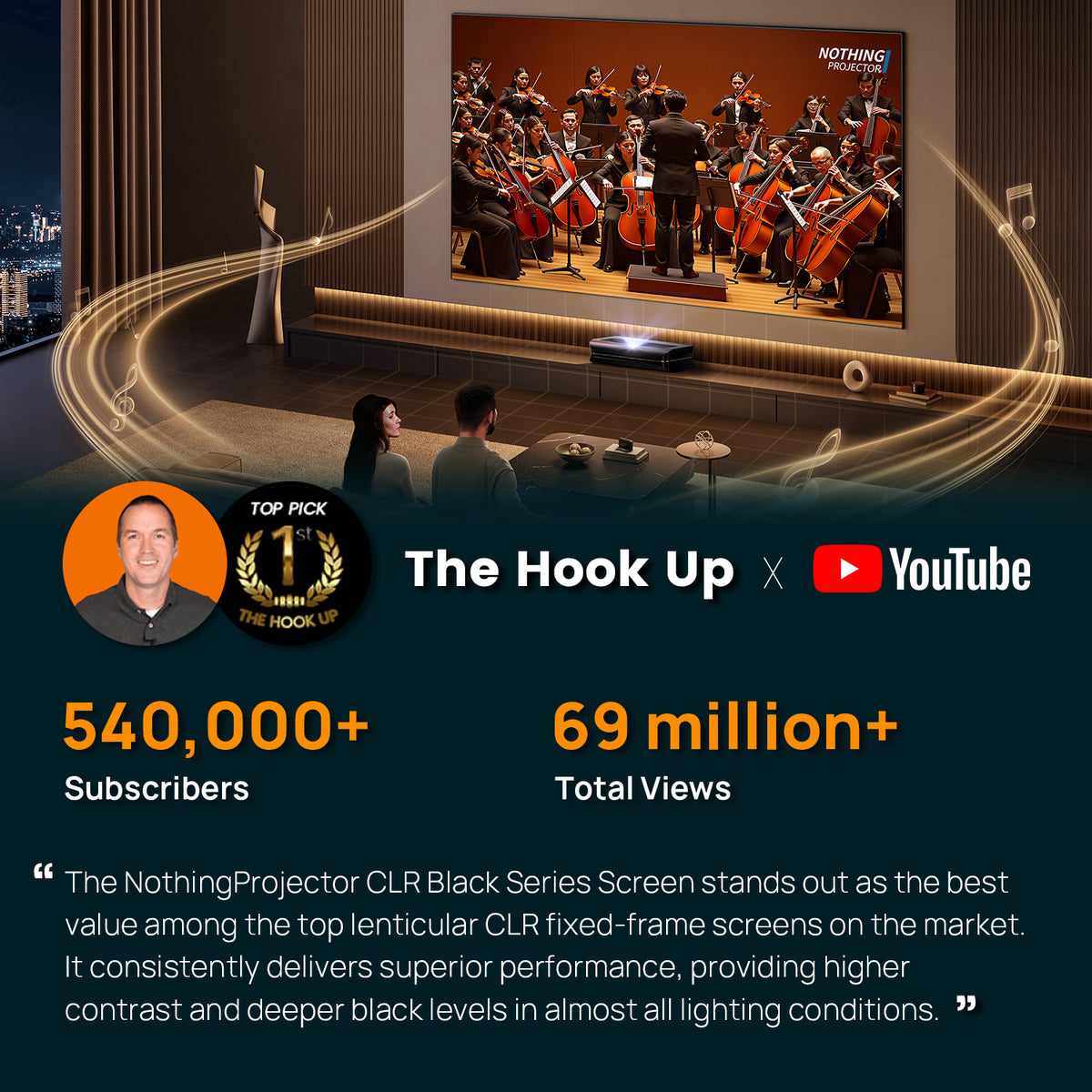 Revisión altamente positiva de The Hook Up para NothingProjector CLR Black Series Pantalla