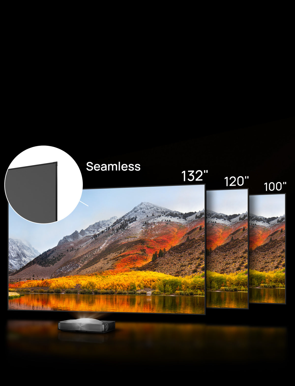Nothingprojector 132" seamless ALR UST screen, the largest on the market, delivers an expansive and uninterrupted viewing experience beyond 120".