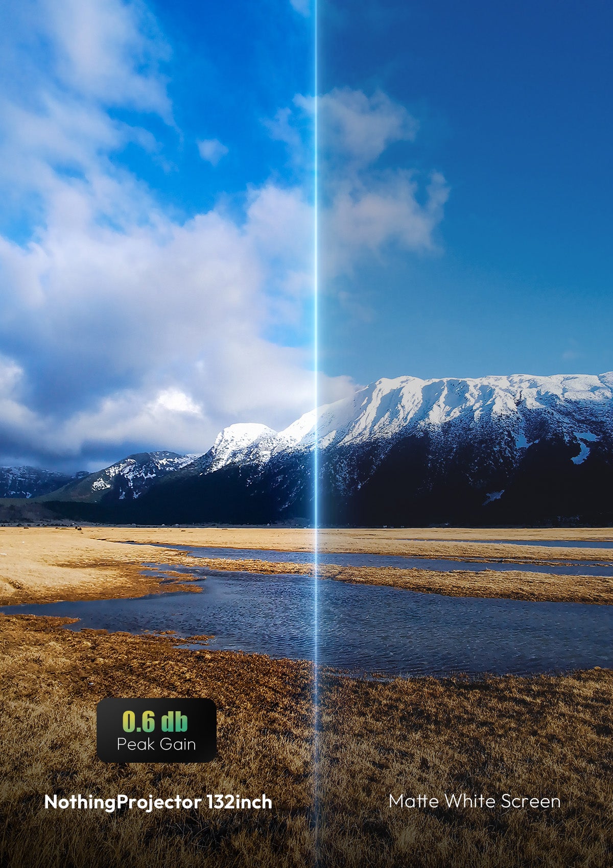 NothingProjector 132-inch UST ALR screen with 0.6 dB peak gain, designed for ultra-short throw projectors with uniform brightness and strong ambient light rejection.