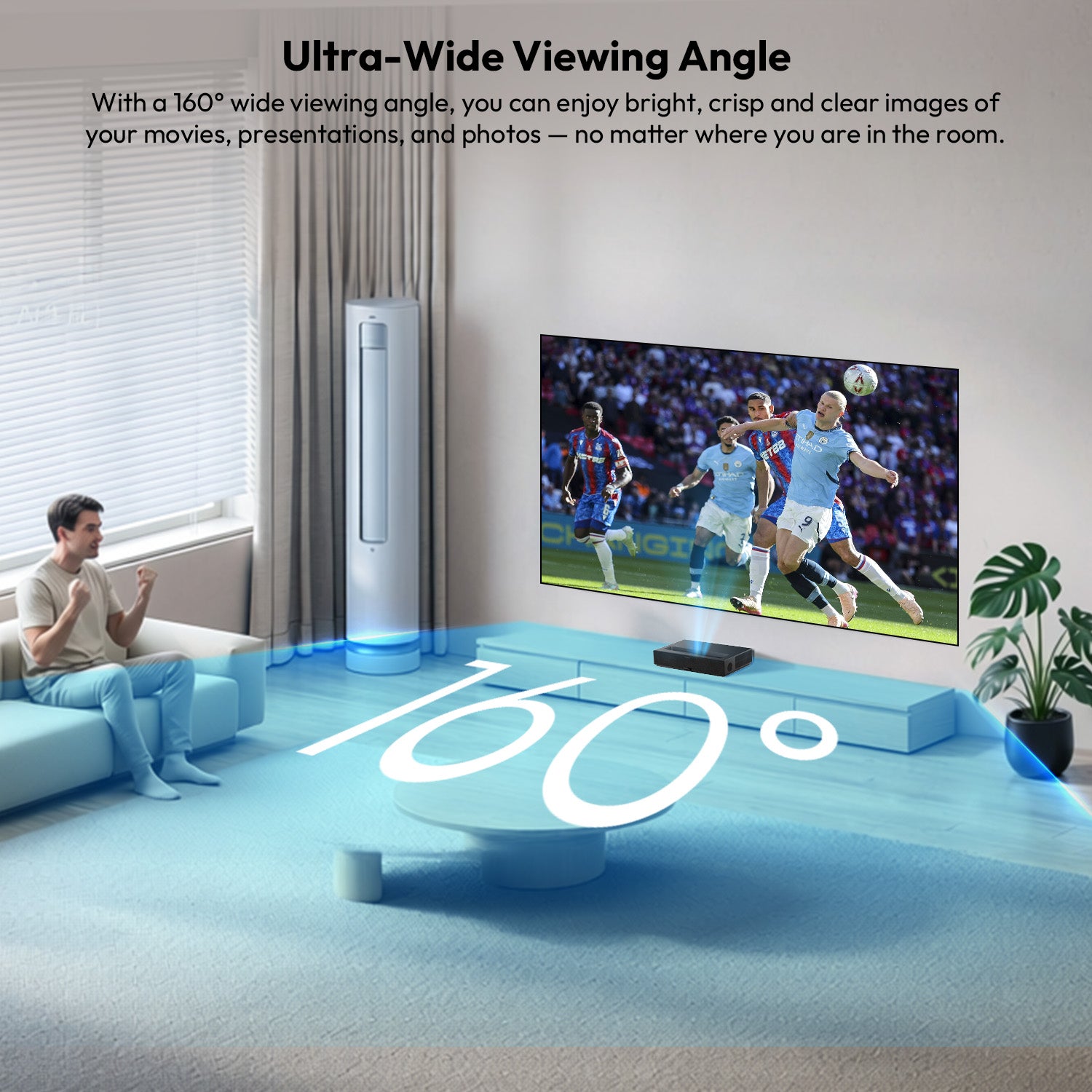 Multiple people enjoying clear picture from different angles on the NothingProjector PET Crystal ALR screen