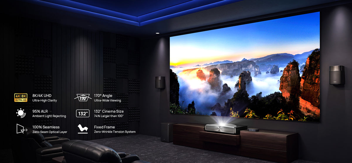 NP 132" ALR UST Screen brings your living room to life with breathtaking cinema visuals.