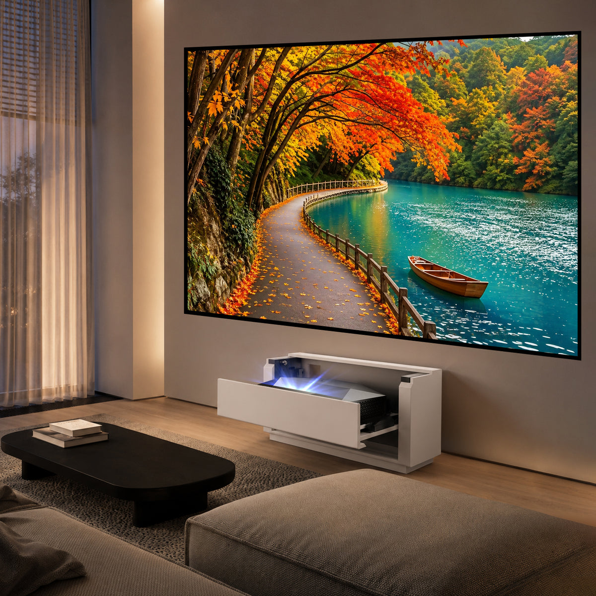 Shore Smart Matte UST Projector Cabinet Flip Design for Wall-Mounted Screens