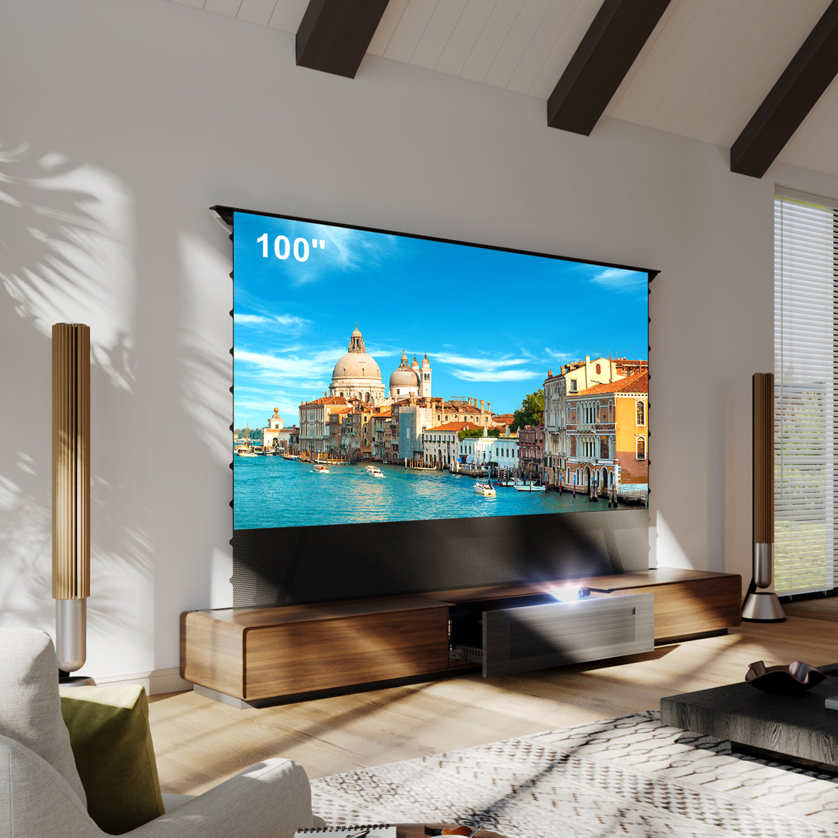 Shore Walnut Matte Motorized UST Laser TV Cabinet (Pre-assembled)