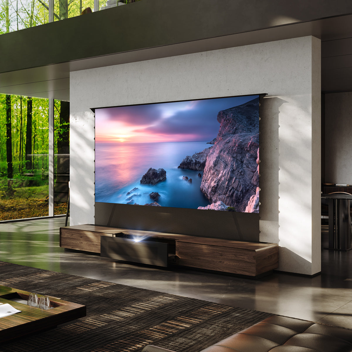 Shore Walnut Matte Motorized UST Laser TV Cabinet (Pre-assembled)