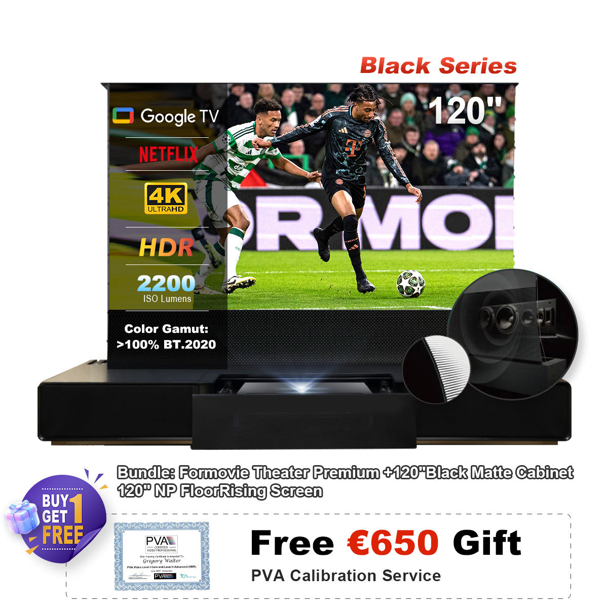 (Bundle) Awol Vision Ltv-3000/3500 Pro + motorizzato ALR Schermata + laser TV Mobiletto