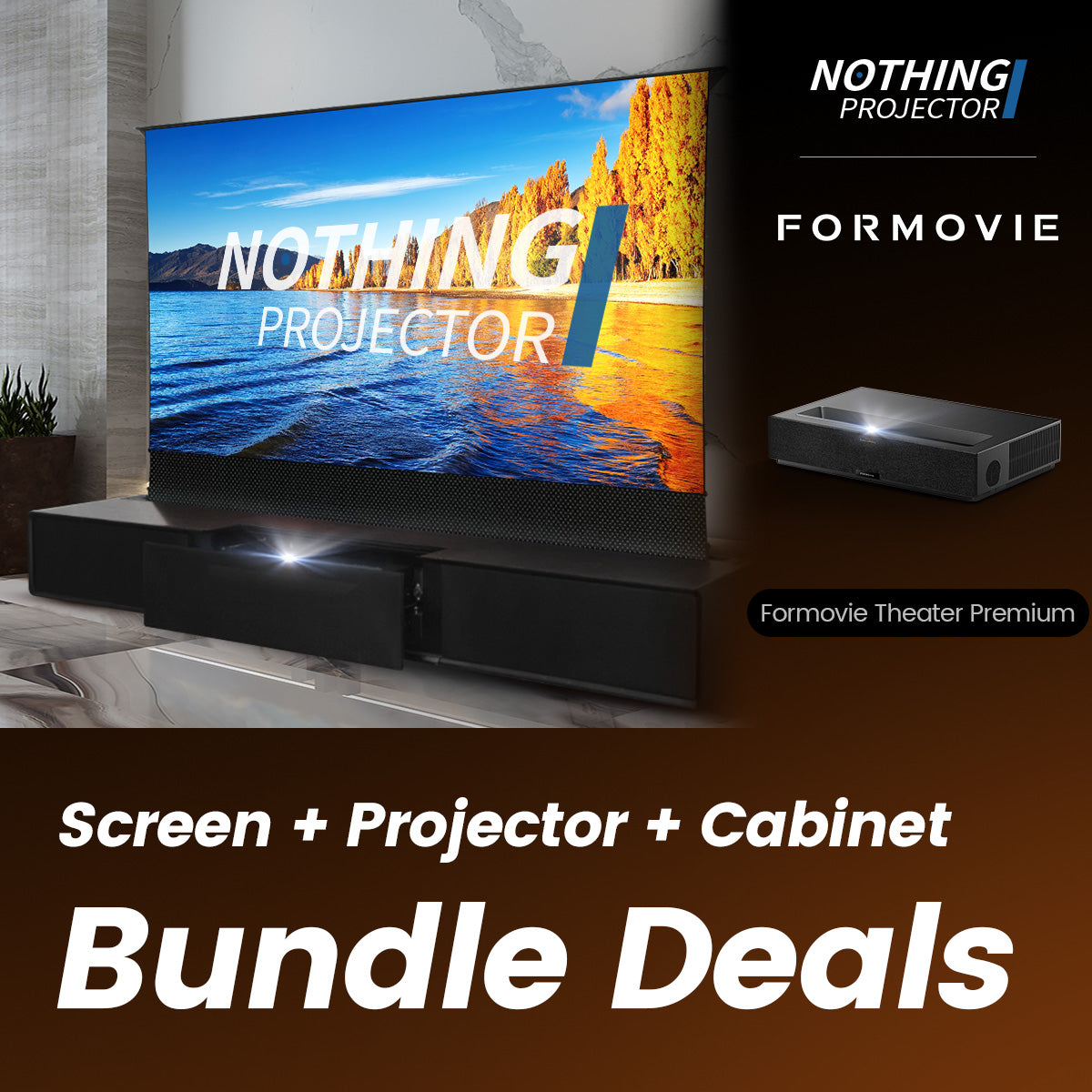 (Pacote) Formovie Teatro Premium + Motorizado ALR Tela + Flat Pack Laser TV Gabinete