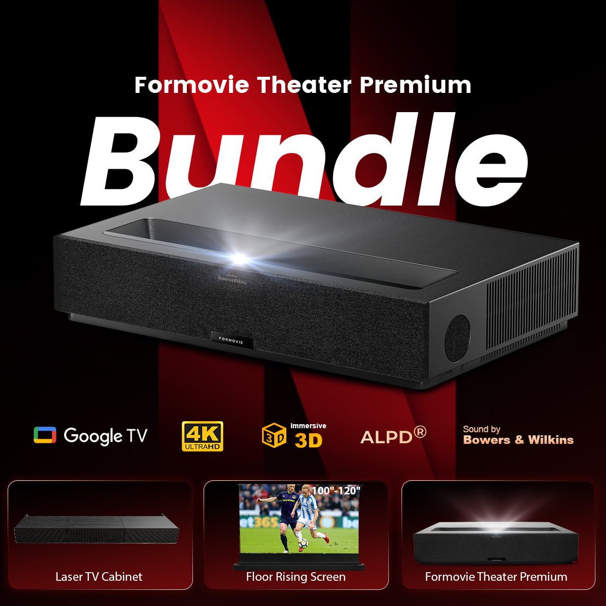 (Pakiet) Formovie Teatr Premium + Zmotoryzowany ALR Ekran + Laser płaski TV Gabinet