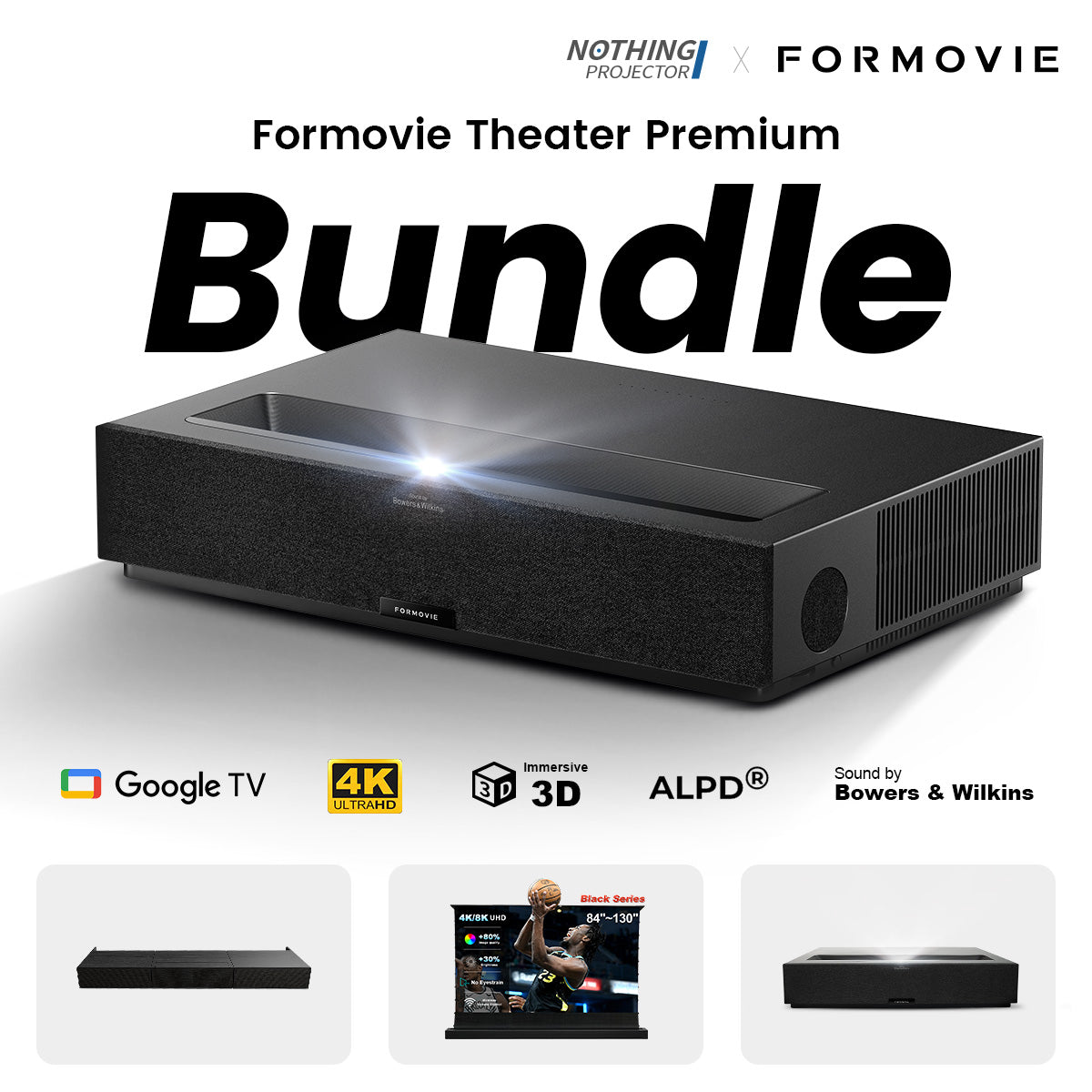 (Bundle) Formovie Theater Premium + Black Series Motorized ALR Screen + Flat Pack Laser TV Cabinet