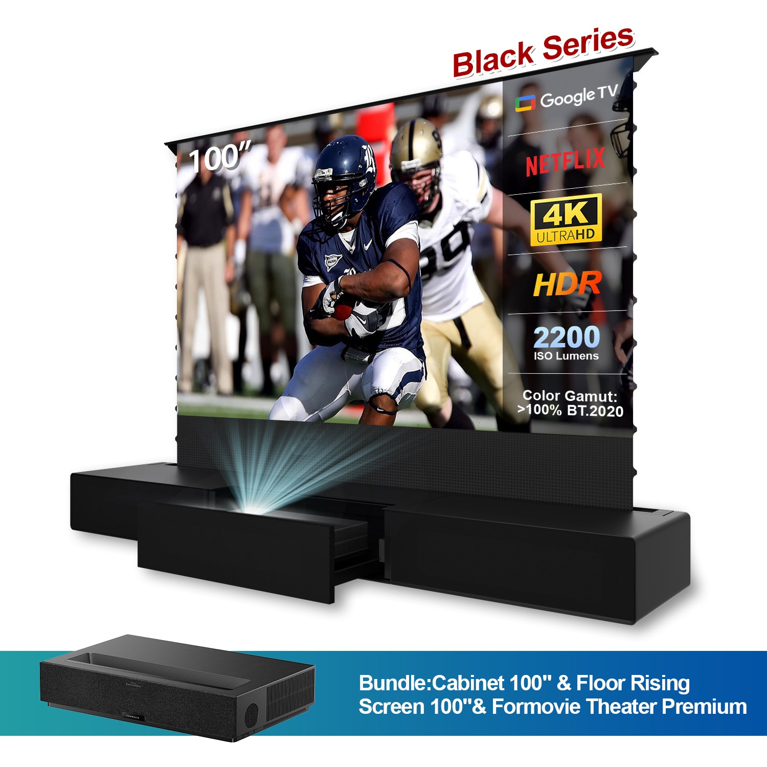 Home theater bundle: modern 100" laser TV cabinet+ALR screen+UST projector