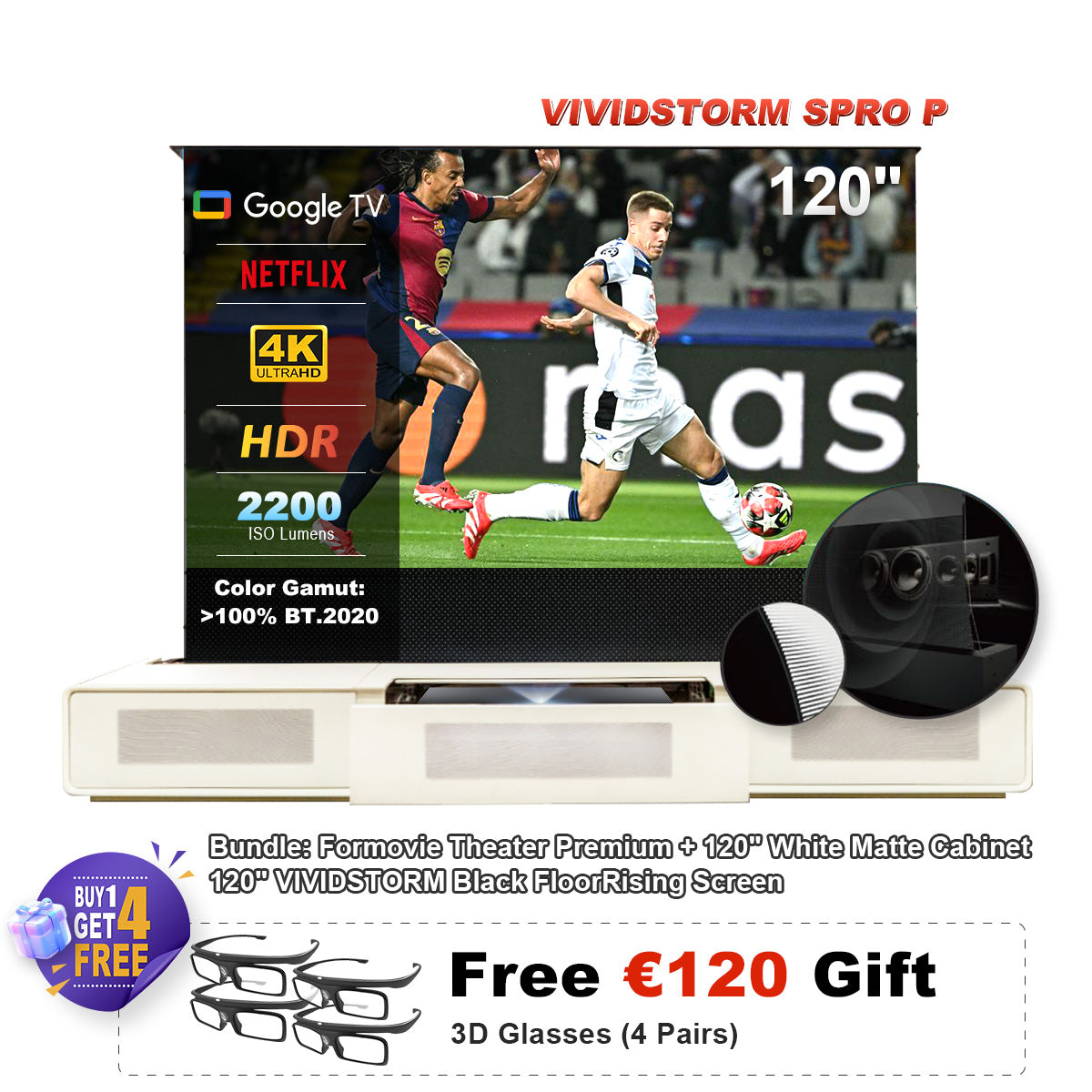 Formovie Théâtre Premium Triple Laser 4K TV ultra courte focale Vidéoprojecteur