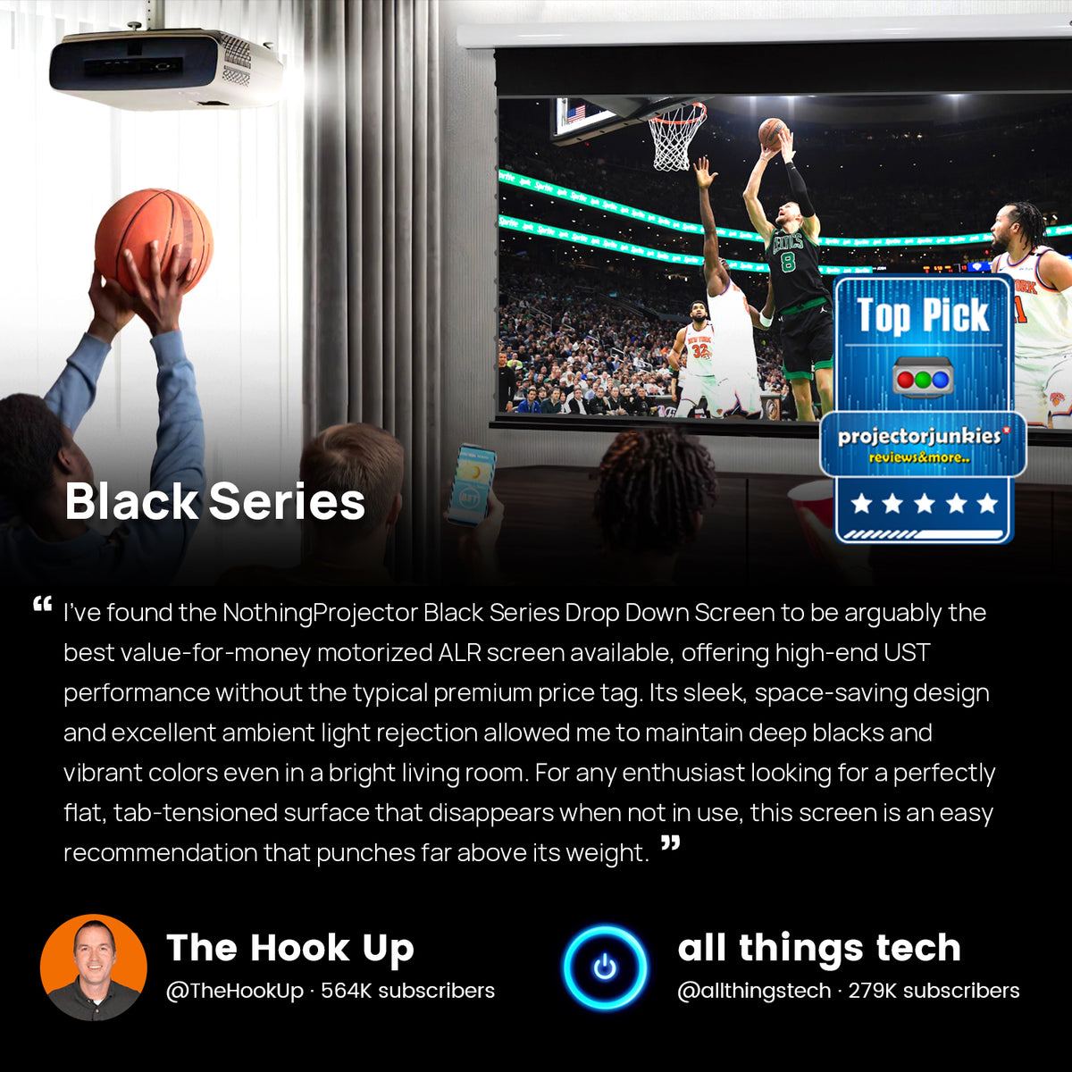 The Hook Up Reviews NothingProjector Black Series Motorized ALR Screen as Top Pick Best Value for Money UST Projector Screen