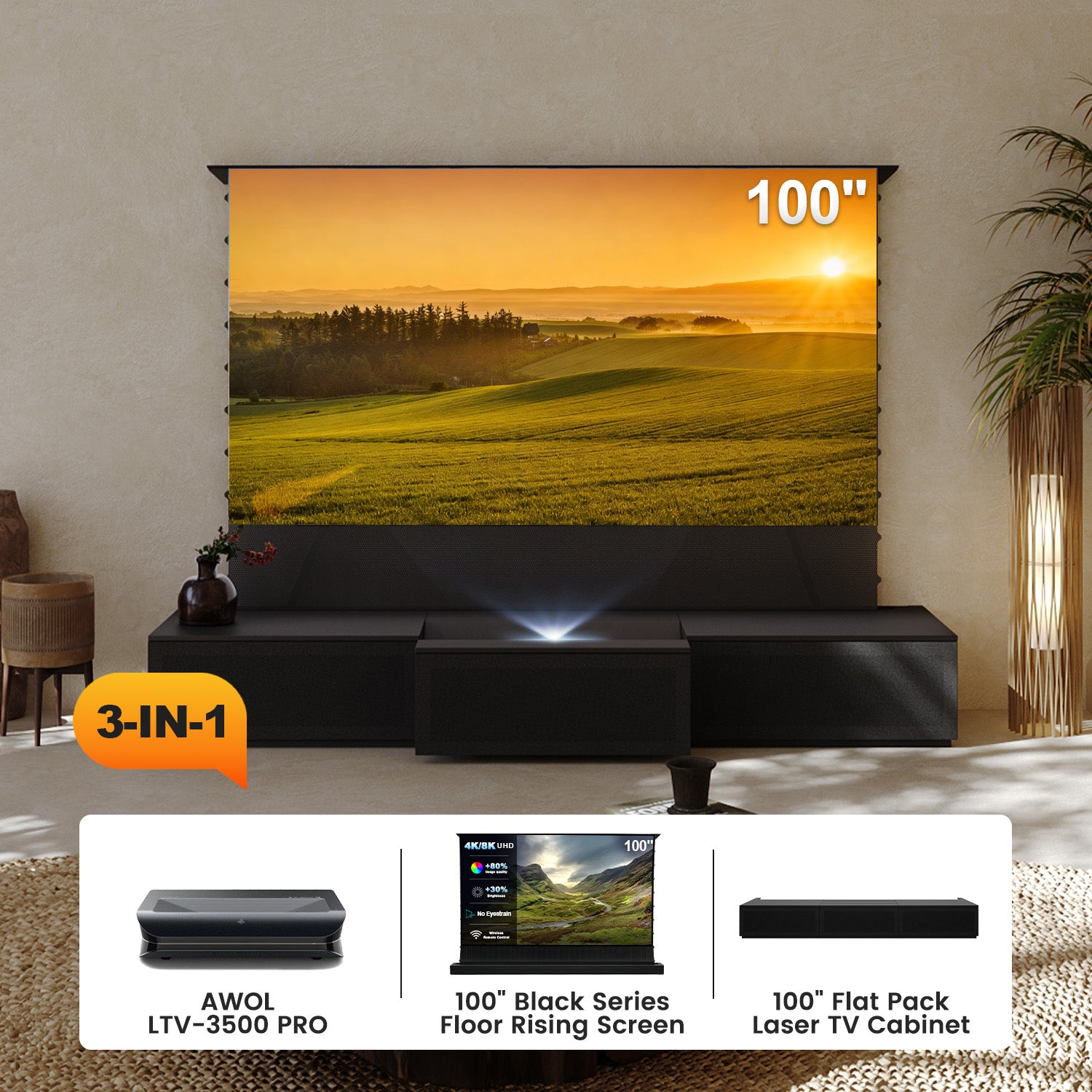 (Bunt) Awol Vision LTV-3000/3500 pro + motoriserad ALR Skärm + laser TV Skåp