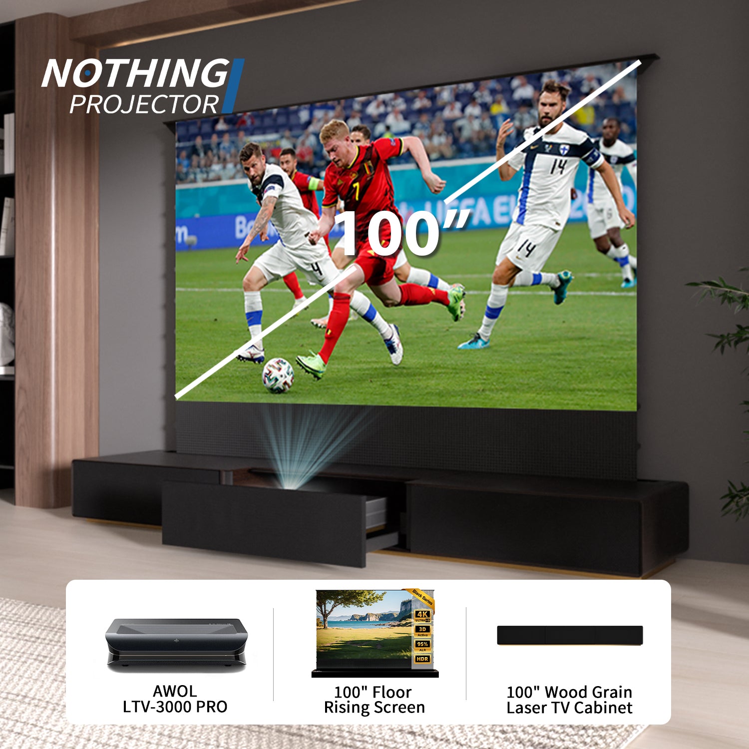 (Bundle) Awol Vision Ltv-3000/3500 Pro + motorizzato ALR Schermata + laser TV Mobiletto