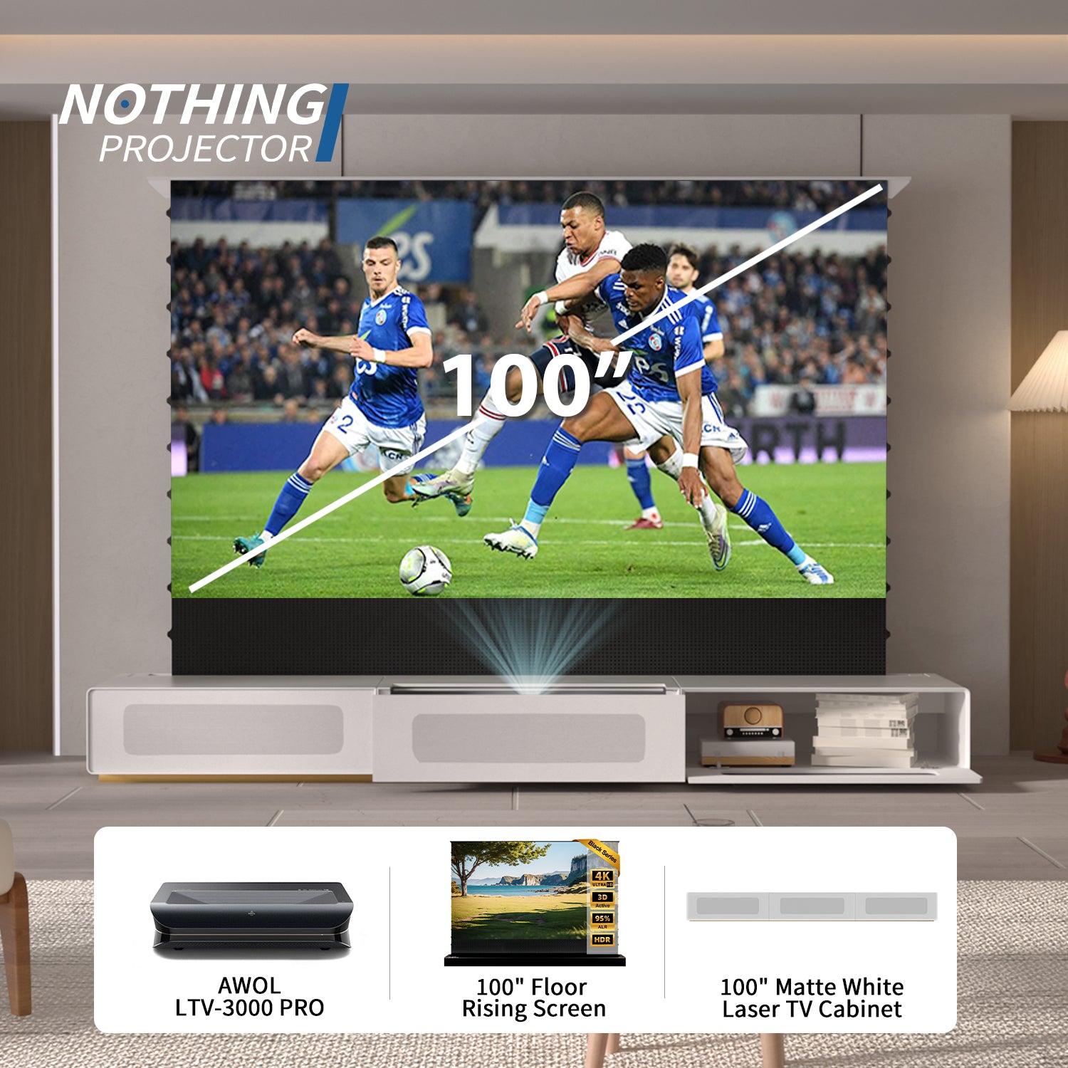 (Paquet) Awol Vision ltv-3000/3500 Pro + motorisé ALR Écran + Laser TV Armoire