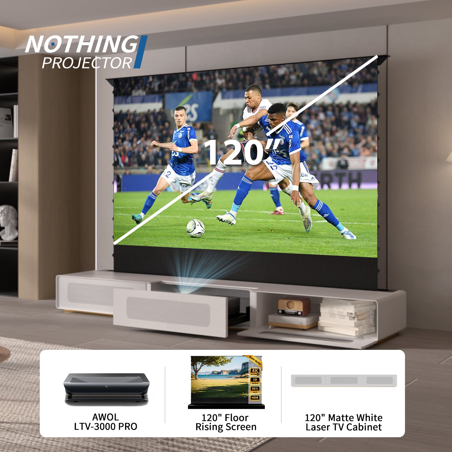 (Bundle) Awol Vision Ltv-3000/3500 Pro + motorizzato ALR Schermata + laser TV Mobiletto