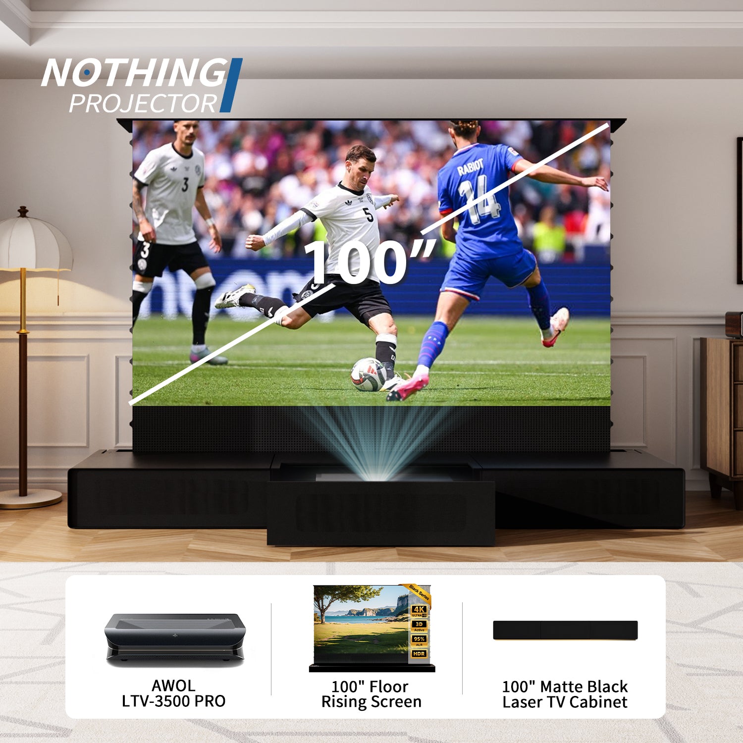 (Bundle) Awol Vision Ltv-3000/3500 Pro + motorizzato ALR Schermata + laser TV Mobiletto