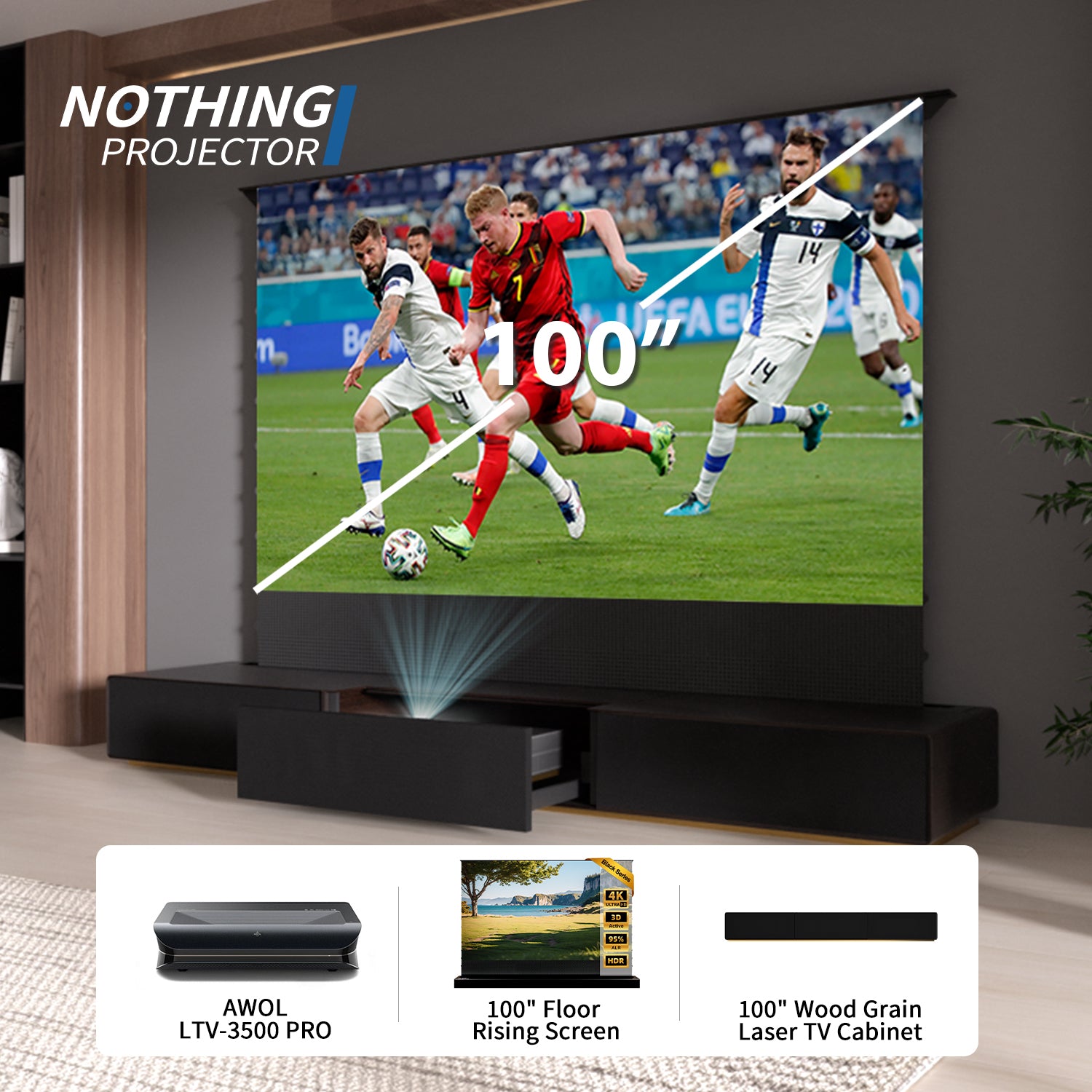 (Bundle) Awol Vision Ltv-3000/3500 Pro + motorizzato ALR Schermata + laser TV Mobiletto
