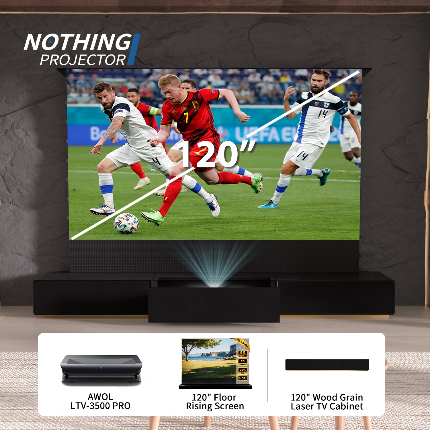 (Paquet) Awol Vision ltv-3000/3500 Pro + motorisé ALR Écran + Laser TV Armoire