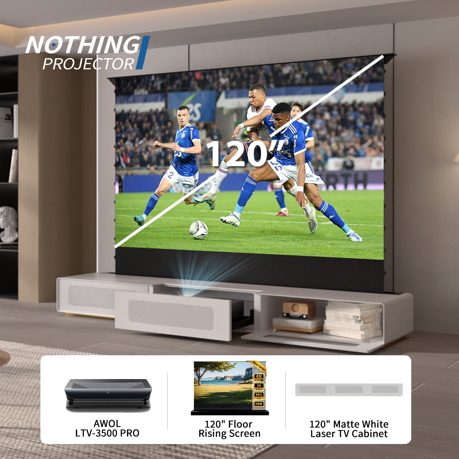 (Paquet) Awol Vision ltv-3000/3500 Pro + motorisé ALR Écran + Laser TV Armoire