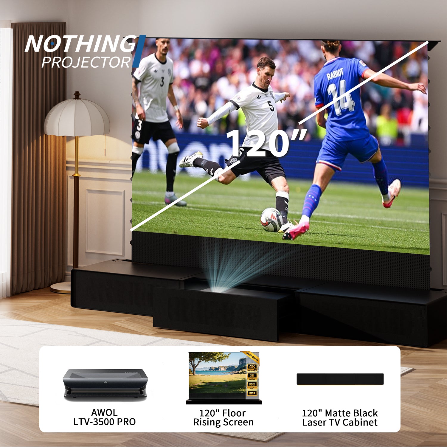 (Bundle) Awol Vision Ltv-3000/3500 Pro + motorizzato ALR Schermata + laser TV Mobiletto