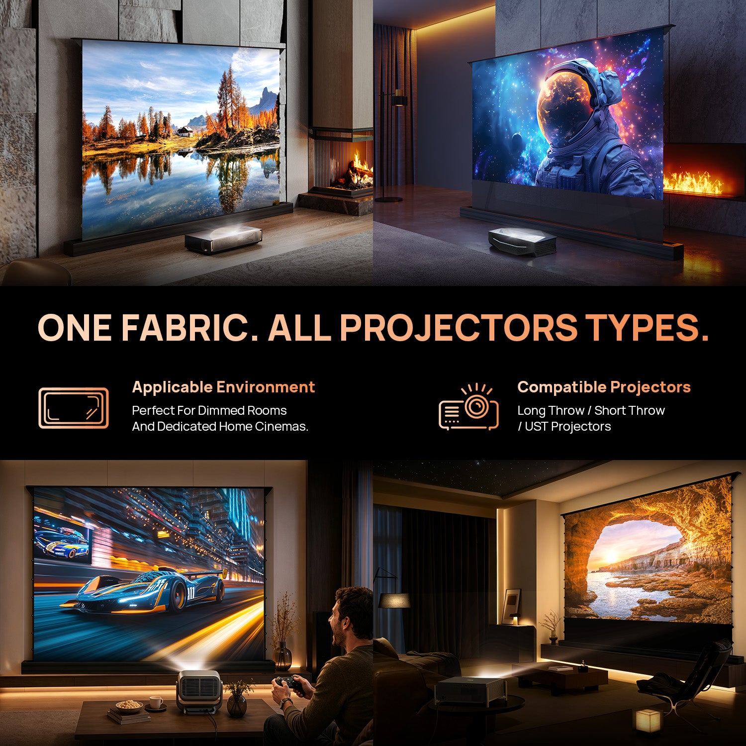 100''-120'' NothingProjector Matte White Motorized Floor Rising Screen For Long/Short/UST Projectors
