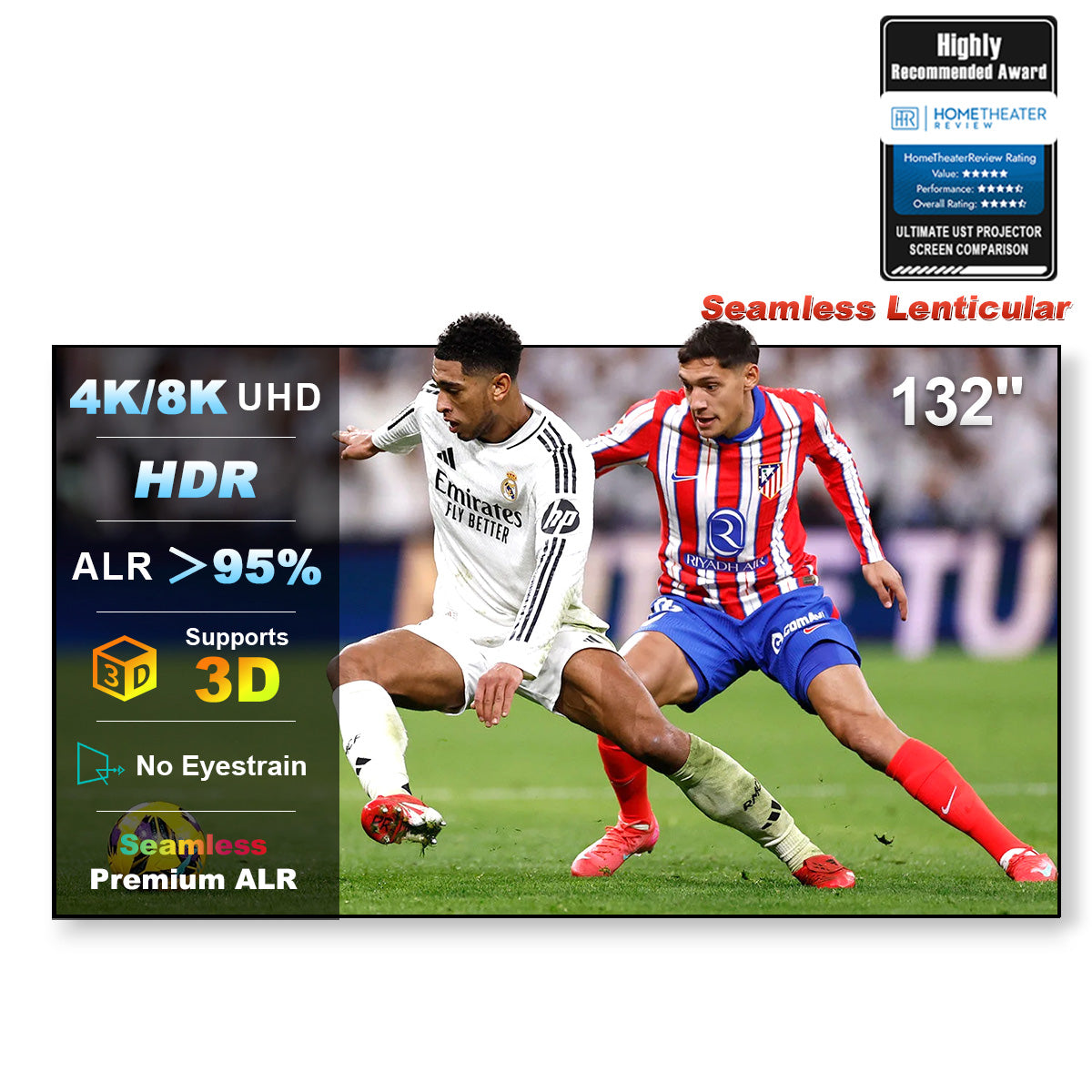 132 Pouce Nothing Projector 4K lenticulaire sans couture Ultra Courte Focale ALR Vidéoprojecteur Écran