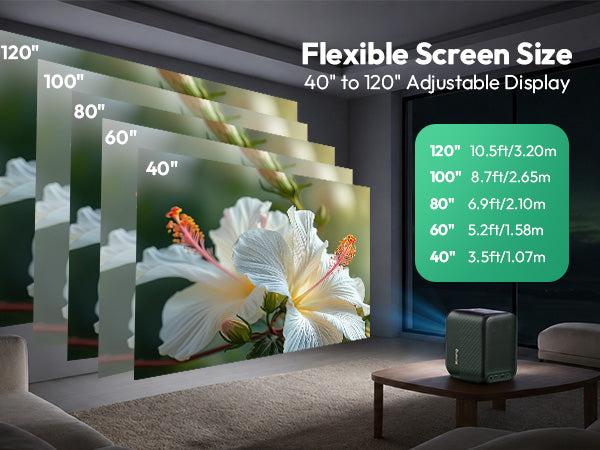 Flexible screen size: adjustable 40 to 120 inch projection on the Xming Page One