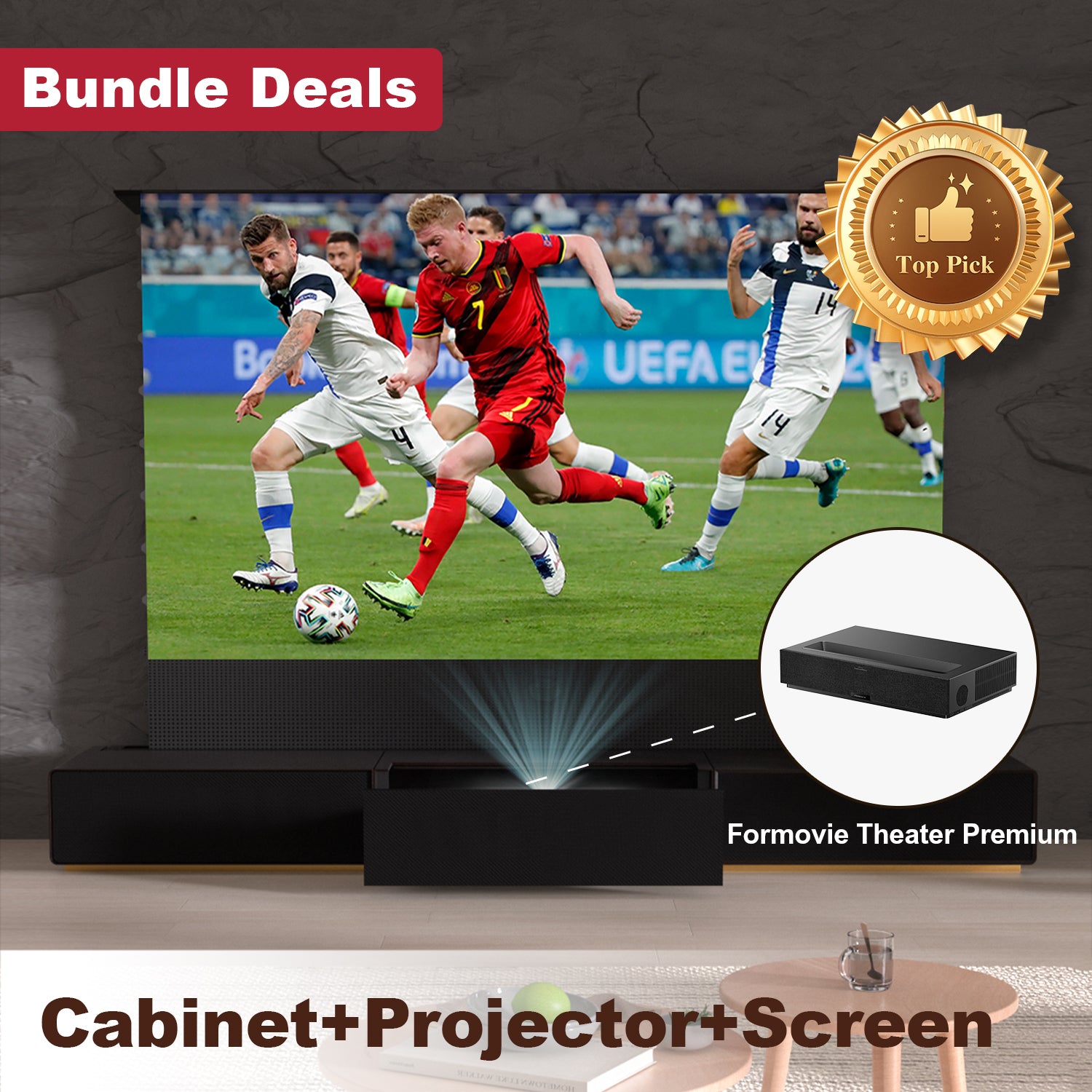 NothingProjector 3-in-1 Laser TV Bundle Deal including Floor Rising Screen Cabinet and UST Projectors Compatible with Hisense AWOL and Formovie