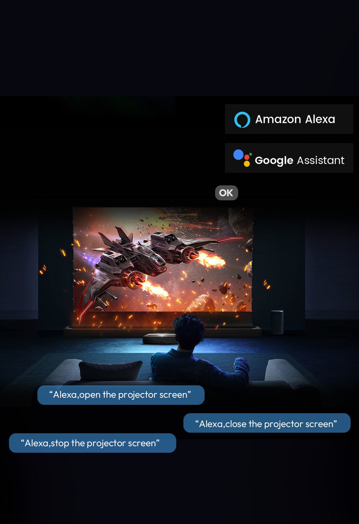 NothingProjector PET Crystal Classic ALR Motorized Floor Rising Screen Supports Voice Control with Amazon Alexa and Google Assistant