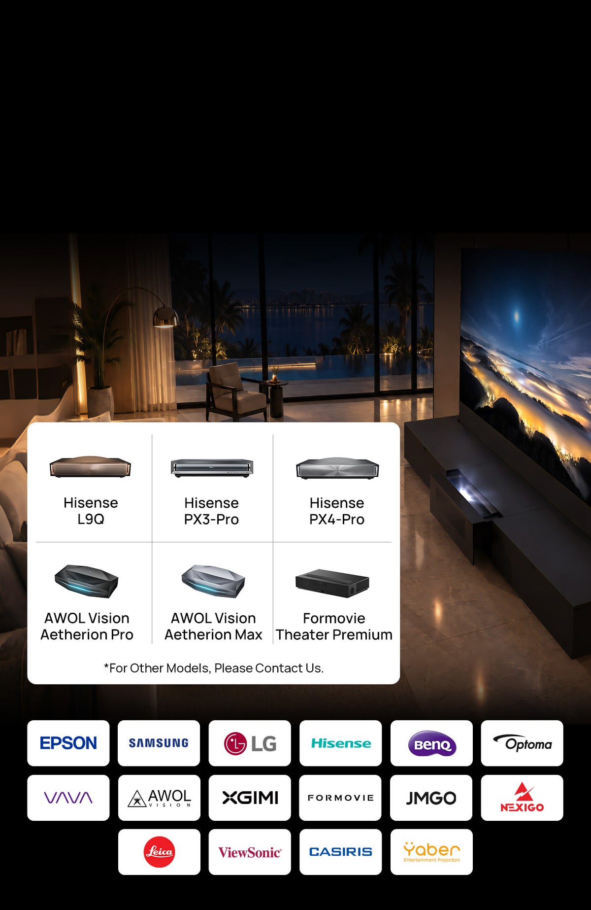 Universal compatibility with ultra short throw laser TV projectors