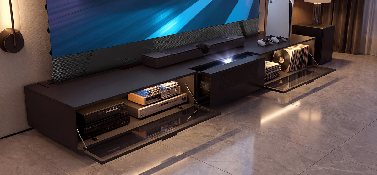 Large multi-functional storage for AV receivers and game consoles