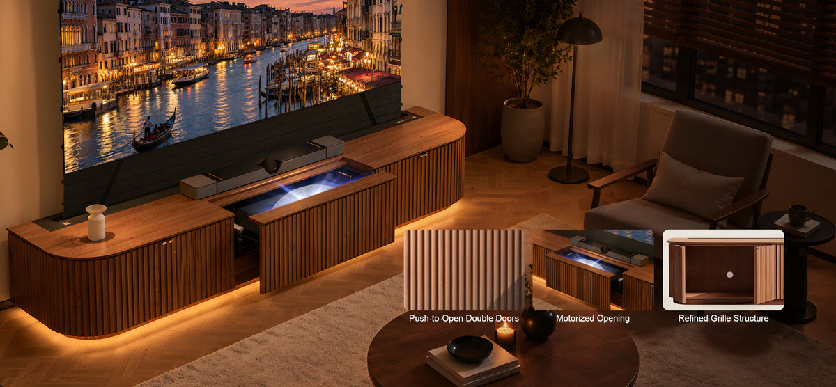 NothingProjector Milo laser TV cabinet — Master-Crafted Details. Engineered for Pure Cinema