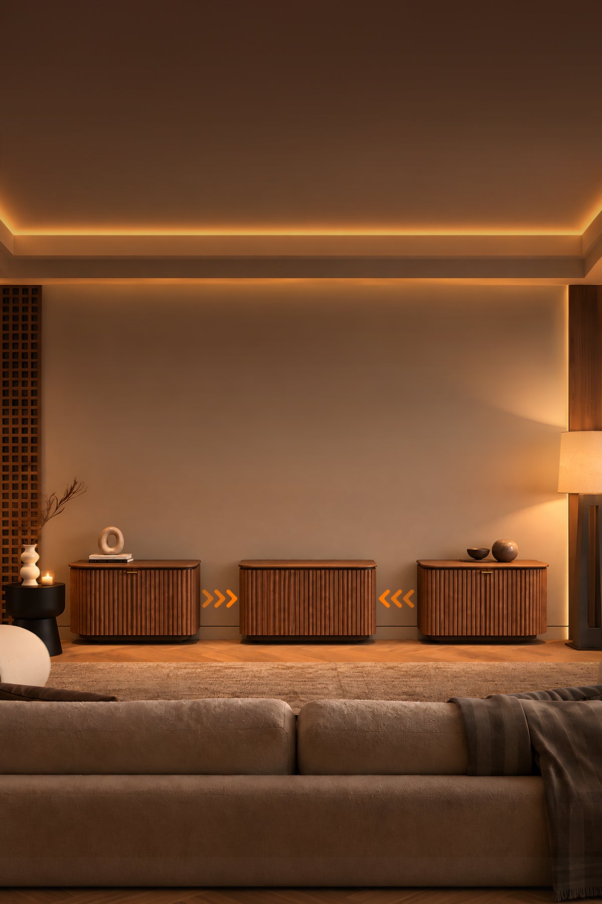 NothingProjector Milo laser TV cabinet — Three Pre-Assembled Sections. Instant Cinema Setup