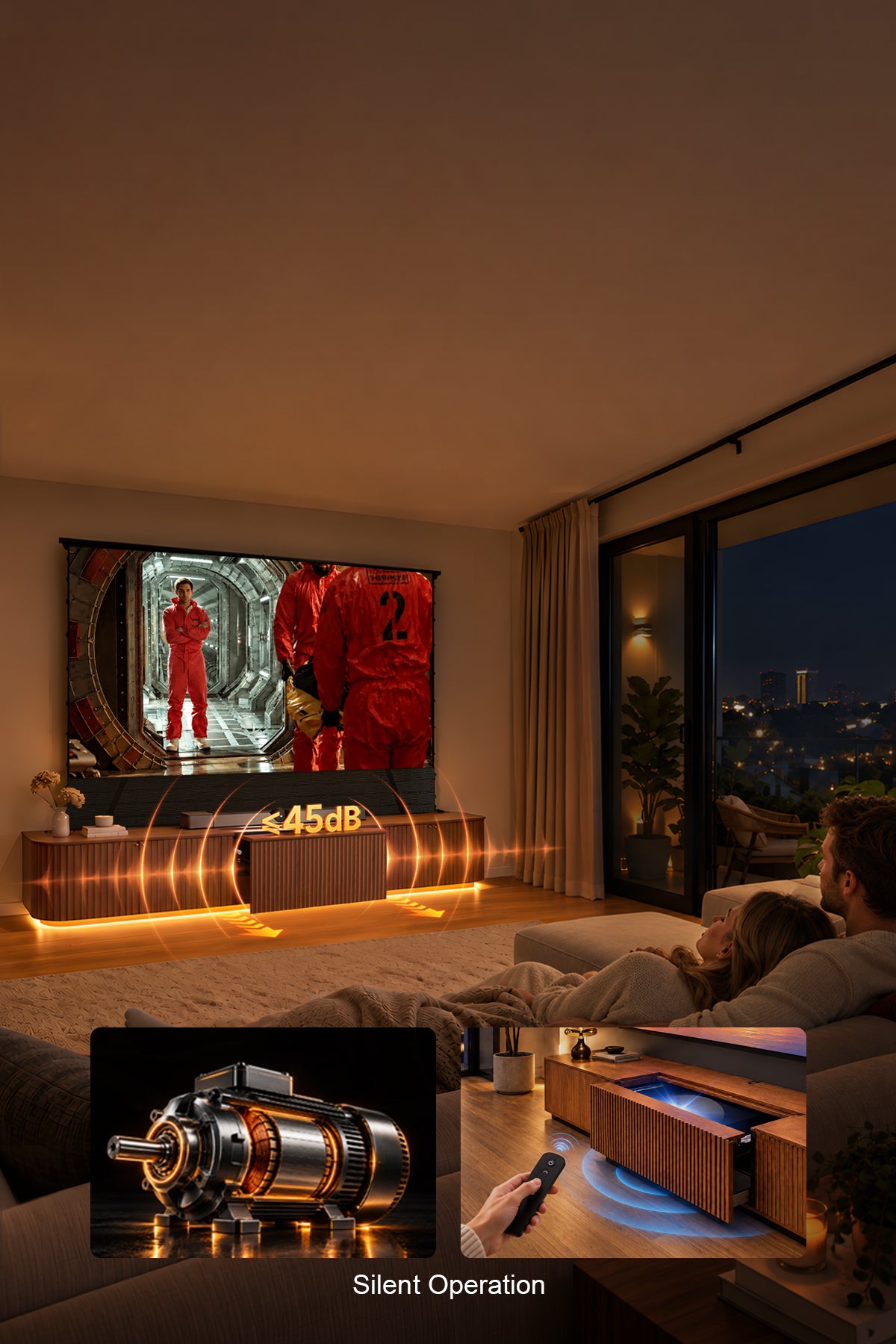 NothingProjector Milo laser TV cabinet — Whisper-Quiet Motorized Slider