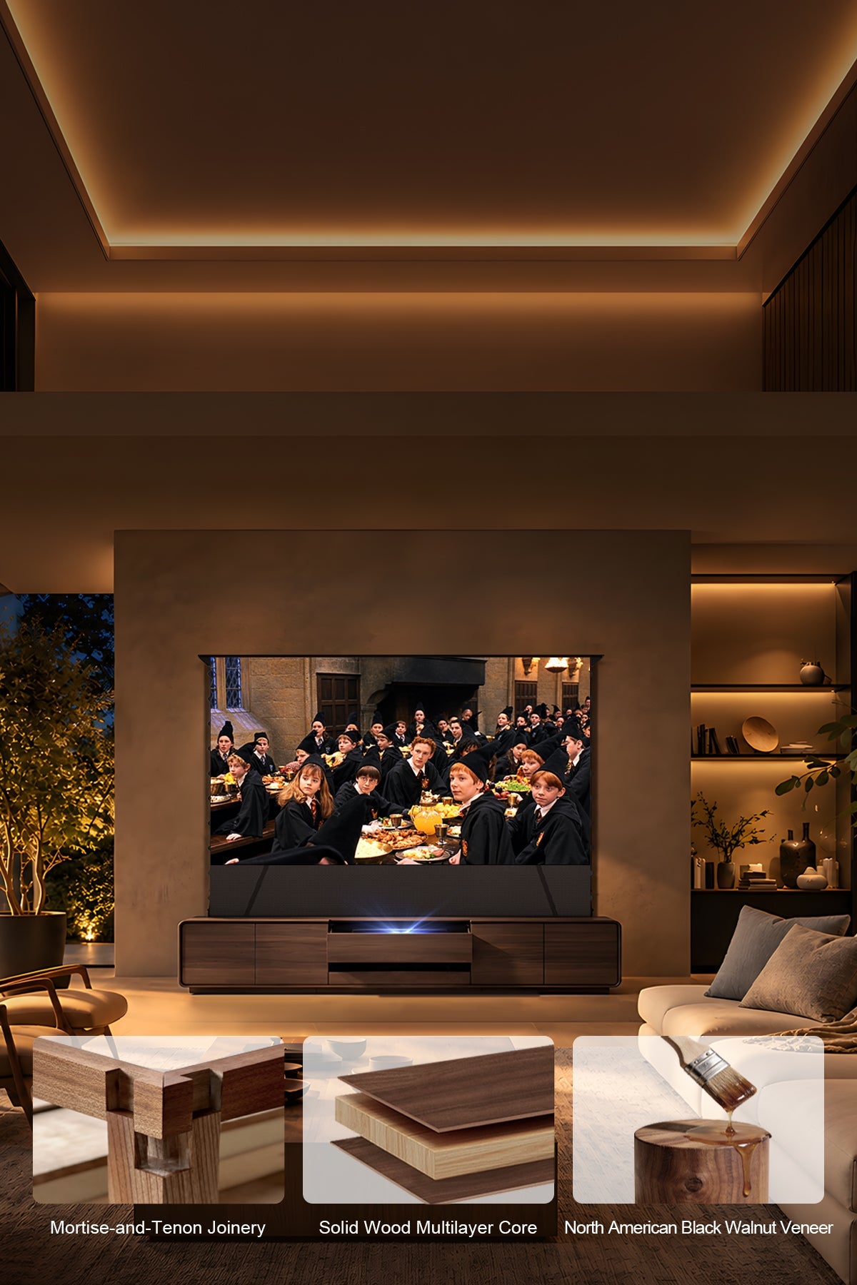 NothingProjector Walnut laser TV cabinet — solid multilayer craftsmanship