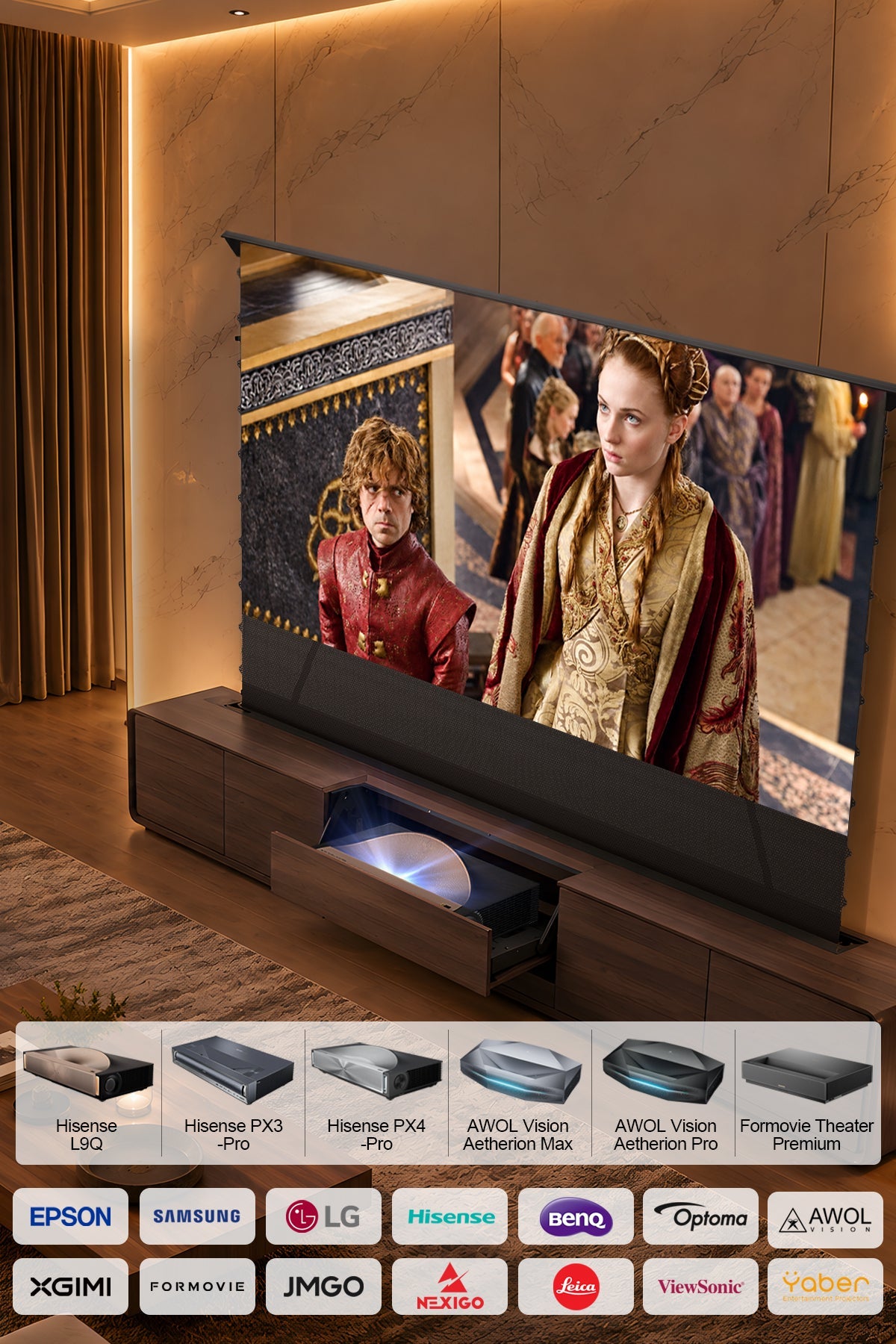 NothingProjector Walnut laser TV cabinet — universal compatibility
