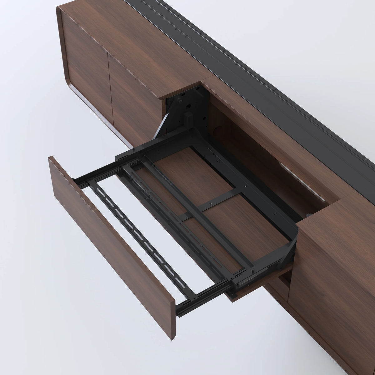 NothingProjector Laser noyer TV meuble dans un salon minimaliste et chaleureux, angle alternatif